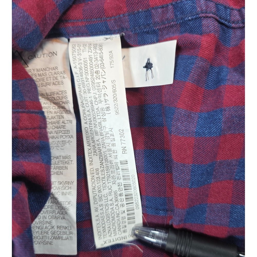 Zara Man Mens Small Red Blue Check Slim Fit Button Down Denim Collection Shirt‎ - Picture 6 of 9